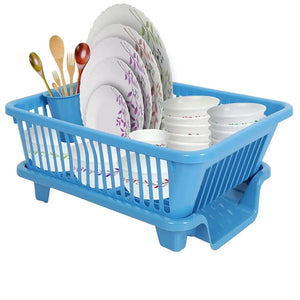 Stylish 3 In 1 Blue Large Durable Plastic Kitchen Sink Dish Rack Drainer Drying Rack Washing Basket With Tray For Kitchen, Dish Rack Organizers, Utensils Tools Cutlery Dish Drainer Kitchen Rack