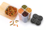 Airtight 4 Section Container Plastic 4 In 1 Masala Box for Kitchen, Kitchen Storage Jar Box (Black Pack Of 2)