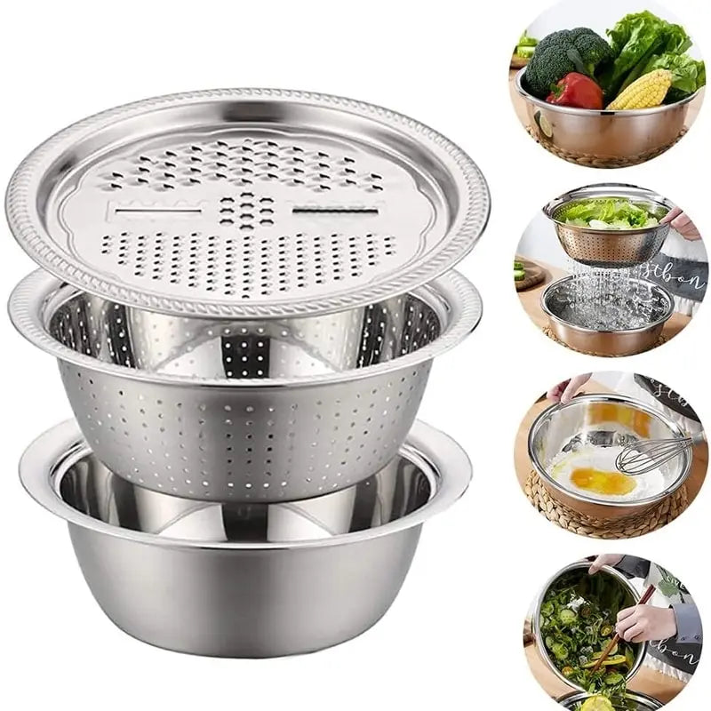 Stainless Steel Smart Chopper 3-in-1 Strainer, Grater, Salad Maker Bowl