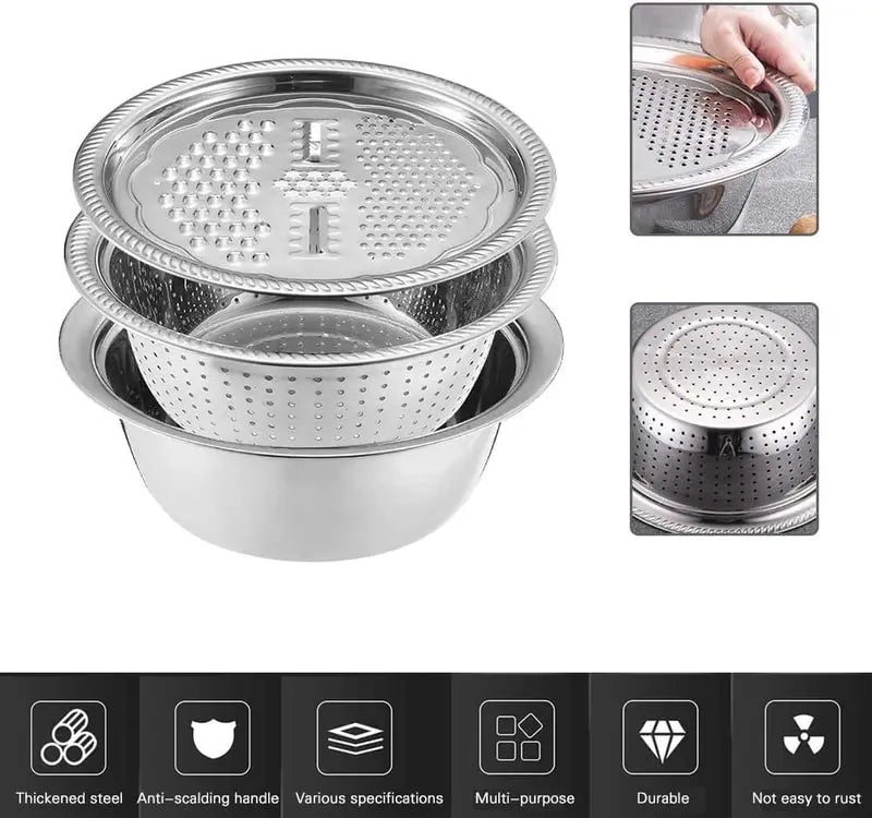 Stainless Steel Smart Chopper 3-in-1 Strainer, Grater, Salad Maker Bowl