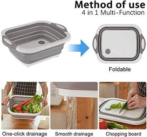 Foldable Chopping Board, Dish Rack, Washing Bowl & Draining Basket, 3in1 Multi-Function