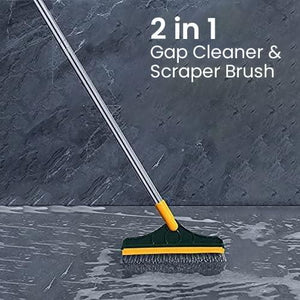 Floor Scrub Brush with Squeegee, Floor Brush Scrubber with Long Handle, Premium Rotating Bathroom Kitchen Crevice Cleaning Brush, 120 Degree Triangular Rotating Brush Head