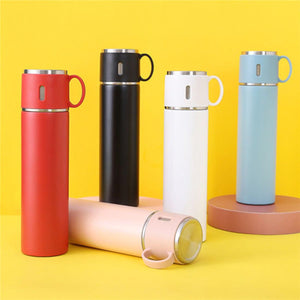 Arsha lifestyle Stainless Steel Vacuum Flask Set with 3 Steel Cups Combo for Coffee Hot Drink and Cold Water Flask Ideal Gifting Travel Friendly Latest Flask Bottle. (500ml)