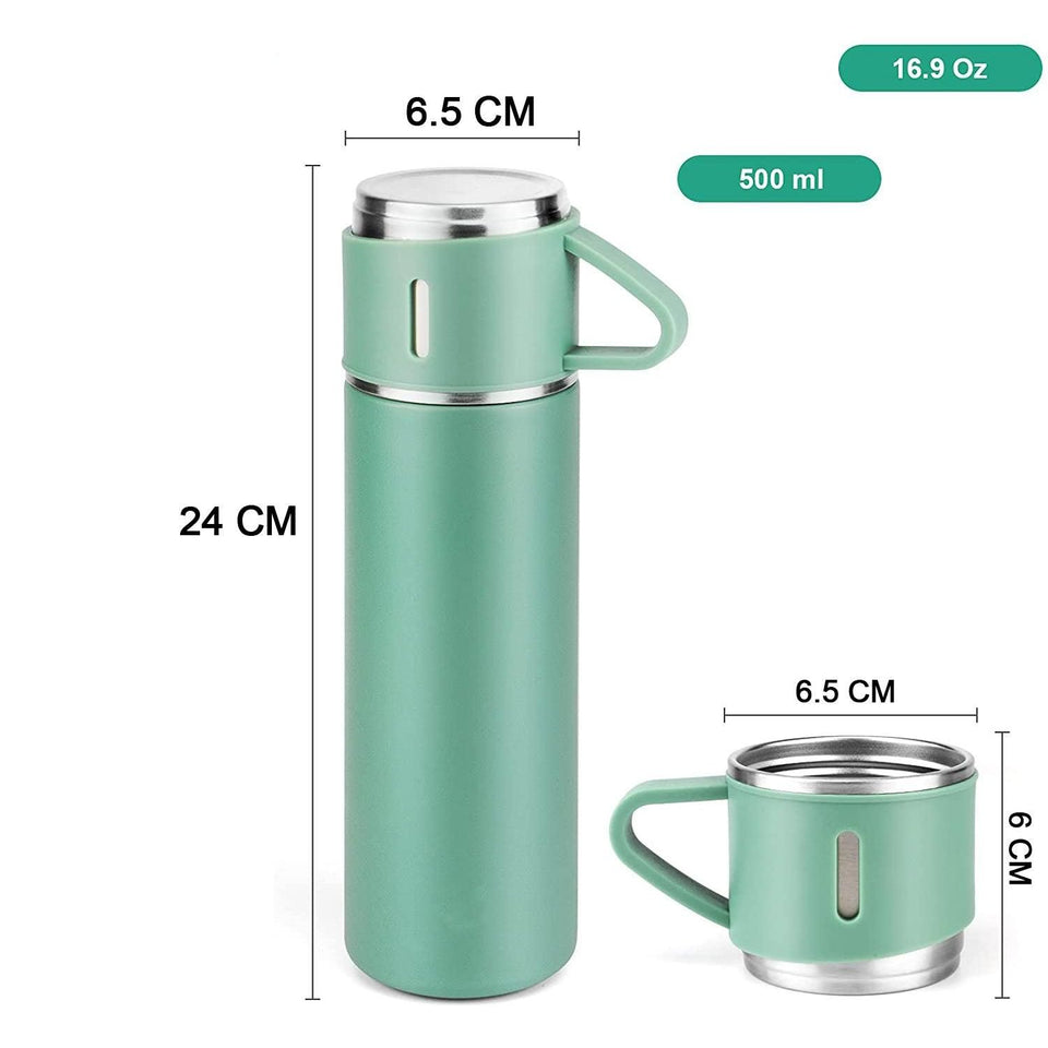 Arsha lifestyle Stainless Steel Vacuum Flask Set with 3 Steel Cups Combo for Coffee Hot Drink and Cold Water Flask Ideal Gifting Travel Friendly Latest Flask Bottle. (500ml)